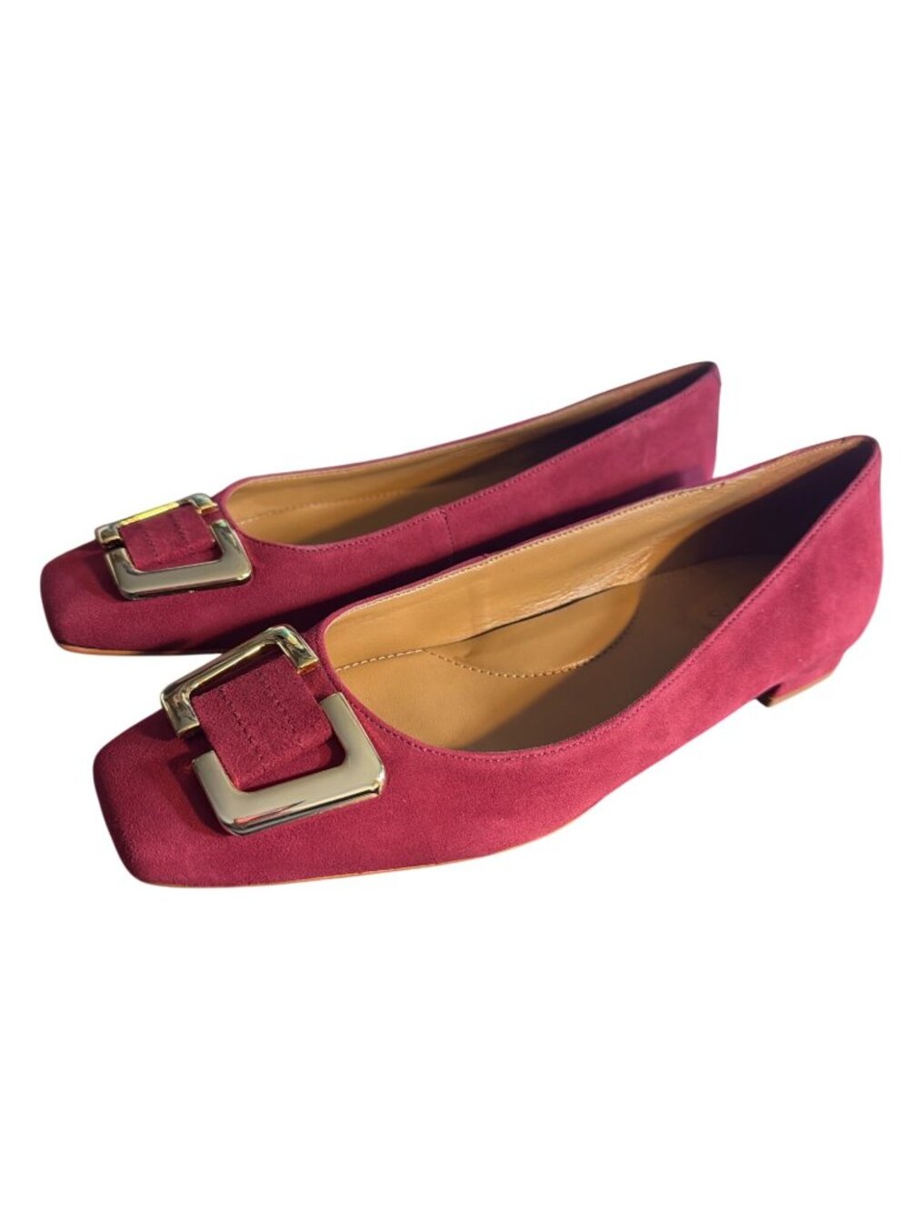 Talbots Sutton Suede Buckle Flats Shoes Deep Red Gold Tone Slip On Classic 7.5